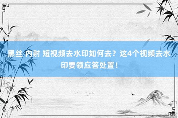 黑丝 内射 短视频去水印如何去？这4个视频去水印要领应答处置！