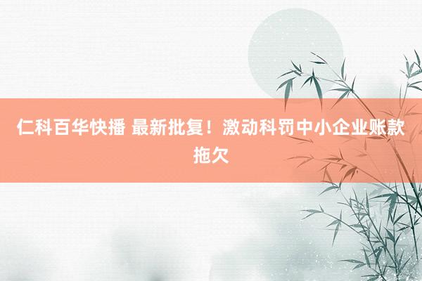 仁科百华快播 最新批复！激动科罚中小企业账款拖欠