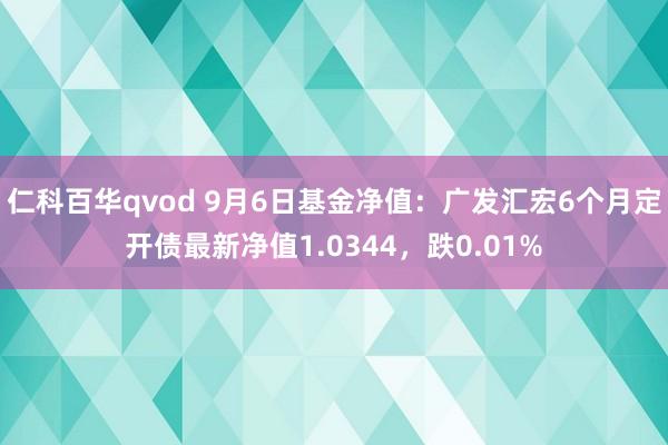 仁科百华qvod 9月6日基金净值：广发汇宏6个月定开债最新净值1.0344，跌0.01%