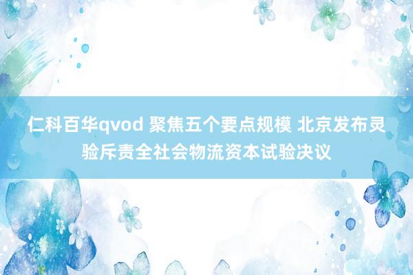 仁科百华qvod 聚焦五个要点规模 北京发布灵验斥责全社会物流资本试验决议