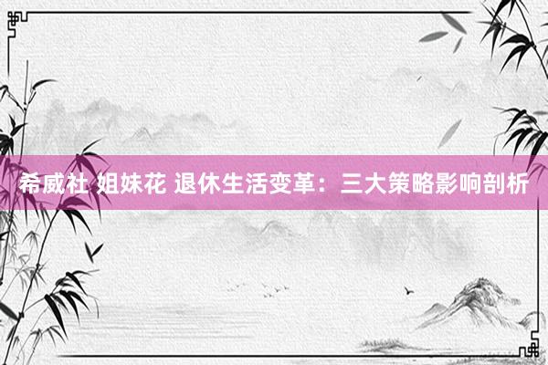 希威社 姐妹花 退休生活变革：三大策略影响剖析