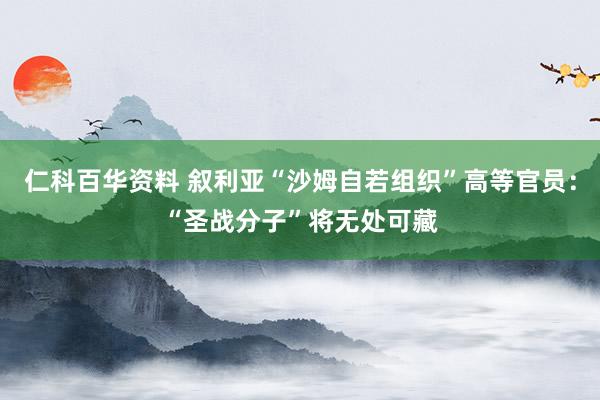 仁科百华资料 叙利亚“沙姆自若组织”高等官员：“圣战分子”将无处可藏