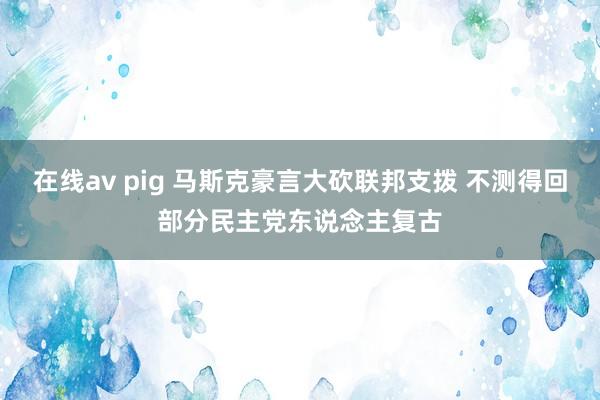 在线av pig 马斯克豪言大砍联邦支拨 不测得回部分民主党东说念主复古