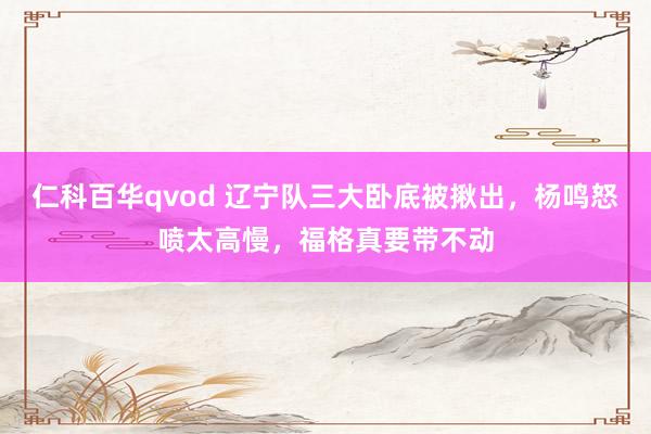 仁科百华qvod 辽宁队三大卧底被揪出，杨鸣怒喷太高慢，福格真要带不动