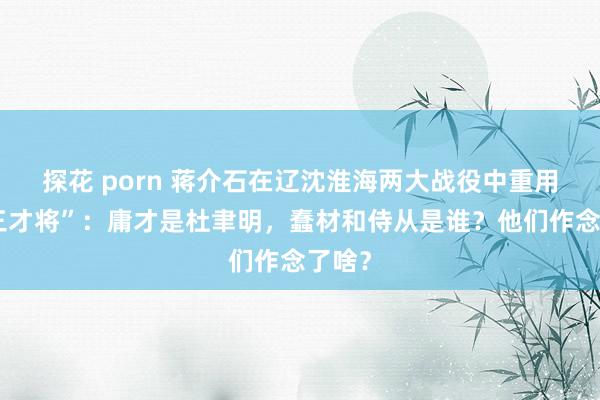 探花 porn 蒋介石在辽沈淮海两大战役中重用的“三才将”：庸才是杜聿明，蠢材和侍从是谁？他们作念了啥？