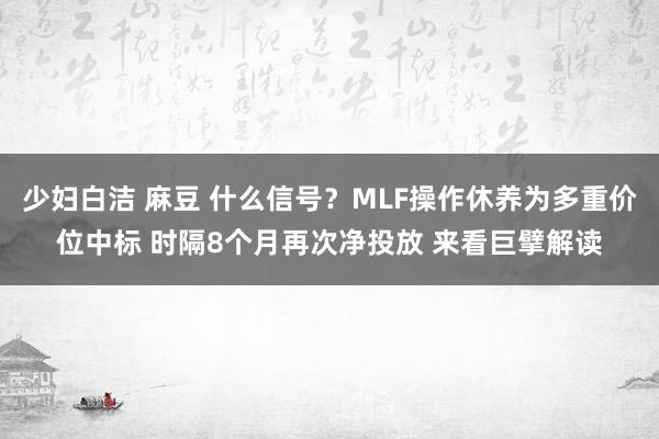 少妇白洁 麻豆 什么信号？MLF操作休养为多重价位中标 时隔8个月再次净投放 来看巨擘解读