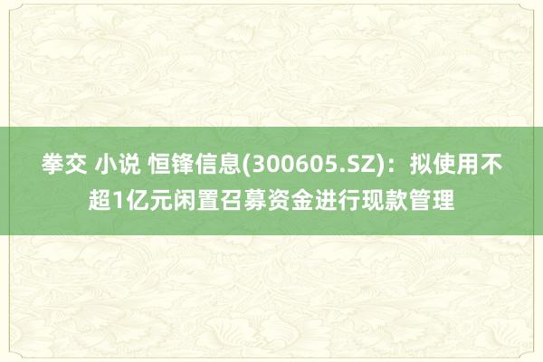 拳交 小说 恒锋信息(300605.SZ)：拟使用不超1亿元闲置召募资金进行现款管理
